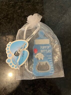 Baby Bottle Opener Keychain - Blue "Poppin' Bottles" (40 count)